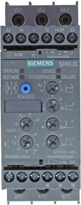 Siemens Softstart 3-fazowy 200-480VAC 25A 11kW/400V Uc 24V AC/DC S0 3RW4026-1BB04 3RW4026-1BB04