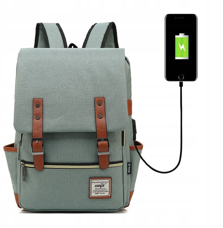 Modny plecak Oxford na laptopa 15 j/ziel Usb