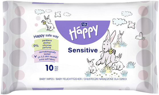Bella TZMO S.A. Chusteczki nasączone Baby Happy Sensitive 10 szt. BB-062-WS10-002