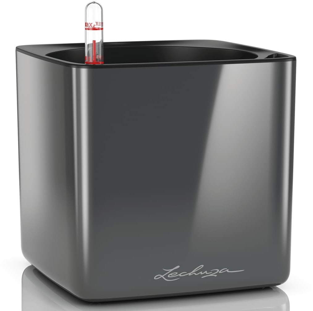 Lechuza Donica stołowa CUBE Glossy 16 ALL-IN-ONE, kolor węgla, połysk