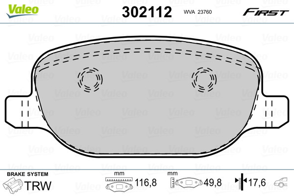 VALEO Zestaw klocków hamulcowych, hamulce tarczowe 302112 302112