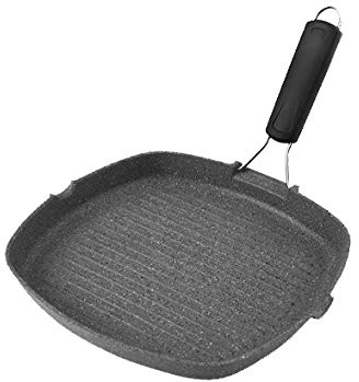 H+H H & H Stone patelnia do grillowania kwadratowa z uchwytem z dno indukcyjne, z silikonu, aluminium, antrazit, 28 cm 8003512576966