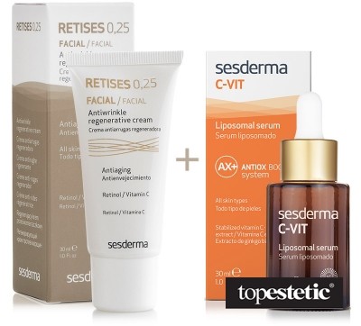 SesDerma Retises 0,25% + C-VIT ZESTAW Regenerujący krem przeciwzmarszczkowy 30 ml + Serum liposomowe 30 ml