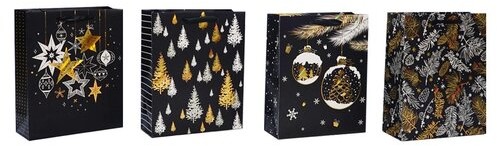 Zestaw toreb bożonarodzeniowych na prezenty 4 szt., czarny, 26 x 32 x 10 cm