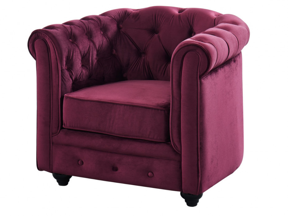Vente-Unique Fotel CHESTERFIELD welur w kolorze purpurowym