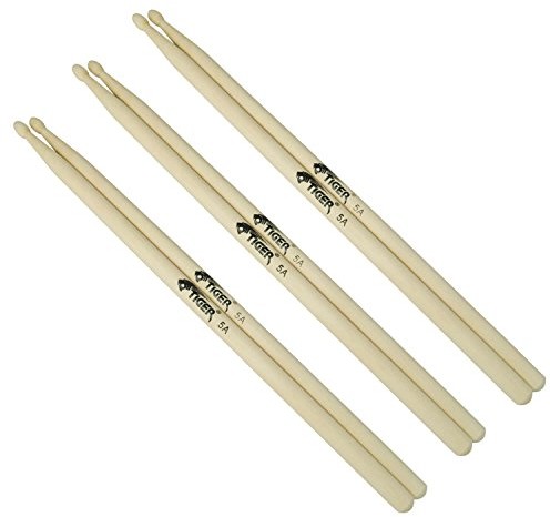 Tiger Music Tiger 5A bęben z drewnianą główką, 3 sztuki 5A Wood Tip 3 pary naturalne TDA83-5A-3