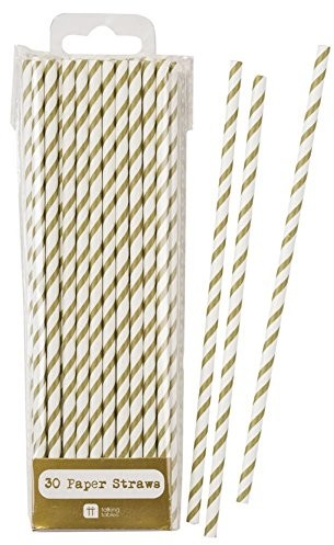 Talking Tables papierowe słomki w paski, 30 sztuk, kolor biały/złoty MIX-STRAW-GLD