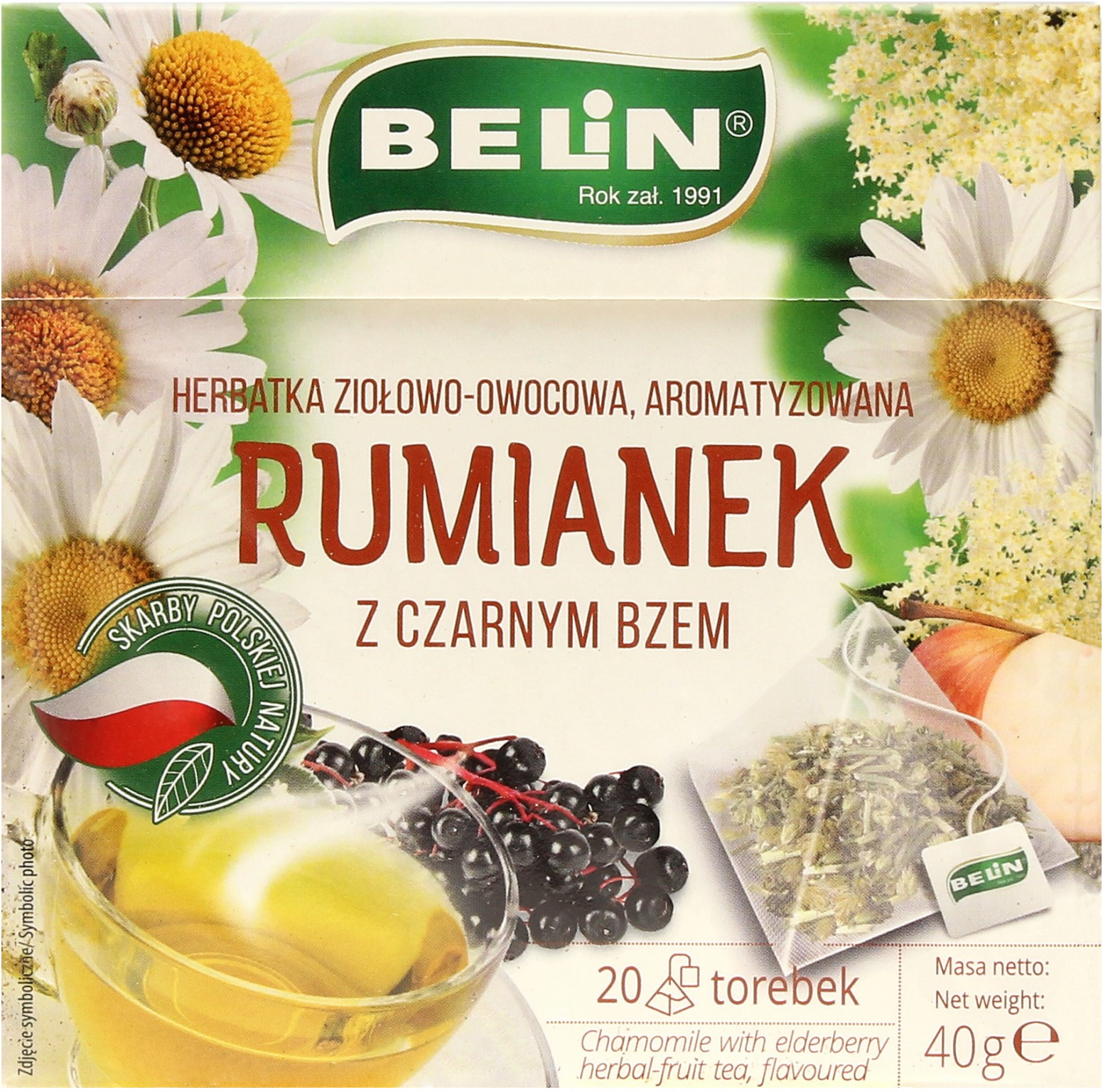 Belin Herbata ekspresowa rumianek/czarny bez 20t piramidka
