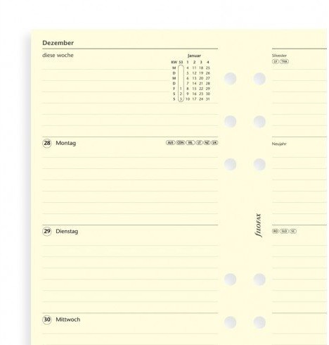 Filofax Personal: jedna tygodniu po dwóch stronach 2019 W Cotton Cream w języku niemieckim z linii 000019-68458