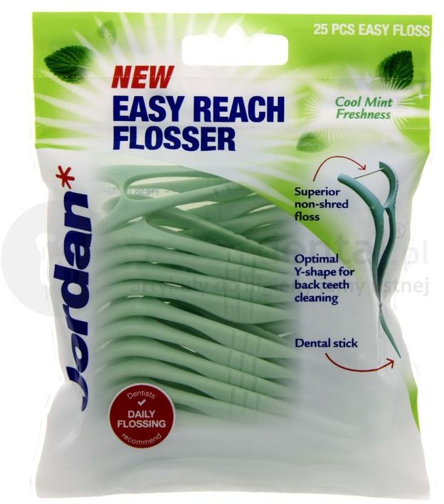 Jordan JORDAN EASY REACH FLOSSER 25szt - odświeżające niciowykałaczki do oczyszczania przestrzeni międzyzębowych