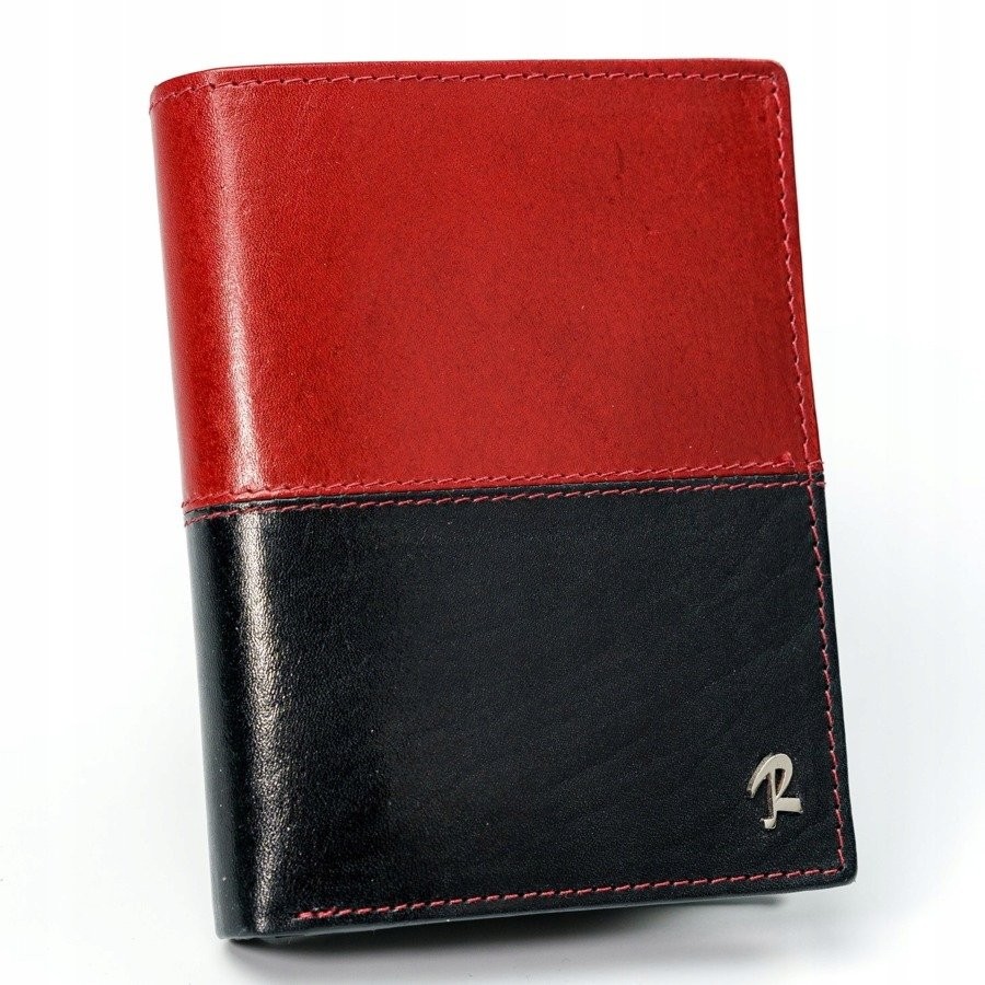 Rovicky Skórzany portfel męski pionowy ze skóry N4-VT2 BLACK-RED