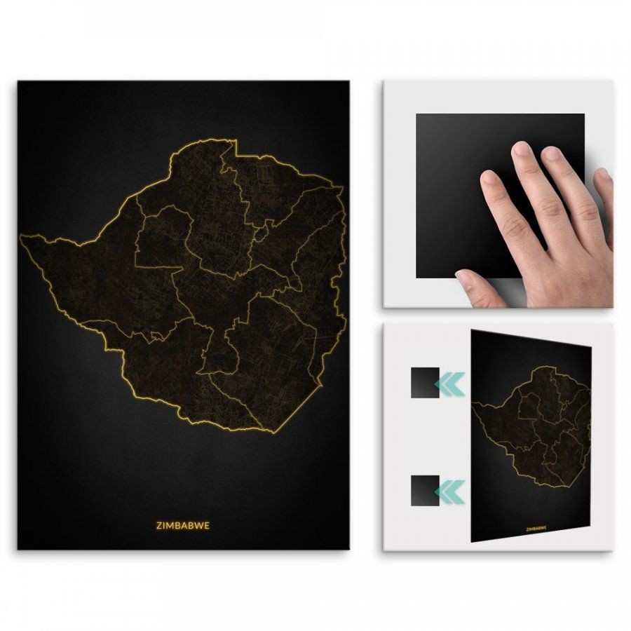 Pix4home Plakat metalowy Mapa City Lights Zimbabwe M POS-M-04299