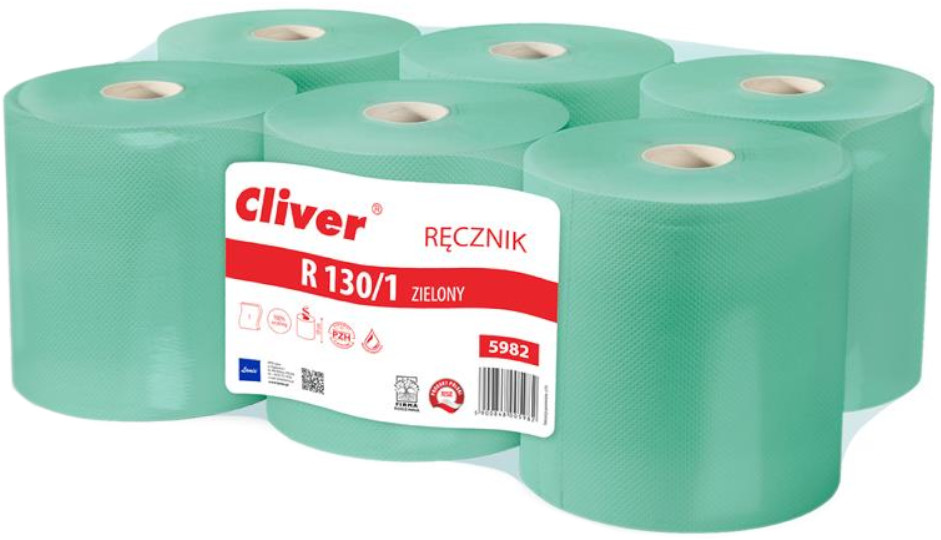 Lamix Ręcznik papierowy w roli Cliver 6 szt 1 warstwa 130 m zielony makulatura