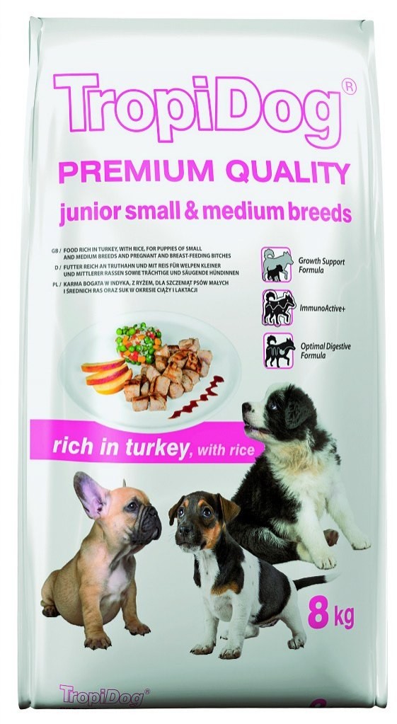 Tropidog PREMIUM JUNIOR SMALL & MEDIUM BREEDS - RICH IN TURKEY WITH RICE 0,5 kg