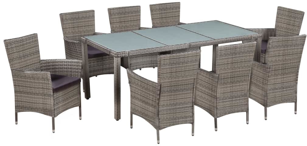 vidaXL Zestaw mebli ogrodowych, 17 części, polirattan i szkło, szary