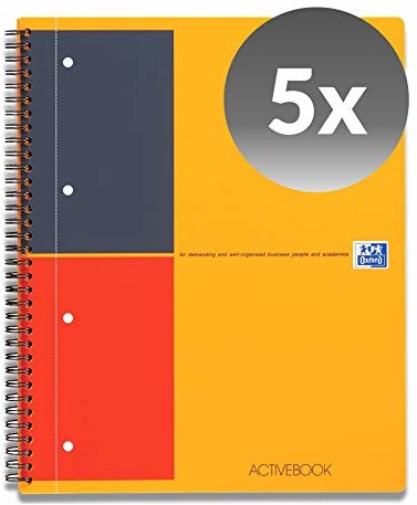 OXFORD International International ActiveBook 2 drut z wbudowaną kieszenią 80 stron [40 arkuszy] A5 Ref N001412 (opakowanie 5) 100104067