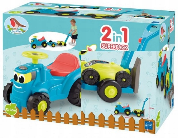 Jeździk traktor z przyczepką i kosiarką