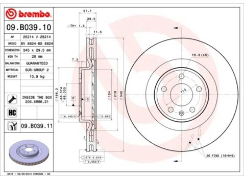 BREMBO Tarcza hamulcowa 09.B039.11