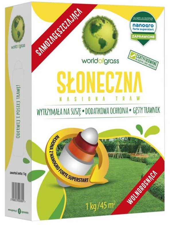 WORLD OF GRASS Nasiona trawy na miejsca nasłonecznione i suche 1 kg samozagęszczjąca World of grass