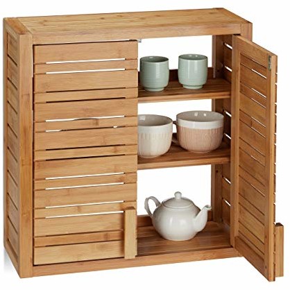Relaxdays szafka ścienna z bambusa, 2 drzwi, półki o regulowanej wysokości, kwadratowa szafka wisząca, wys. x szer. x gł.: 56 x 56 x 21 cm, kolor naturalny