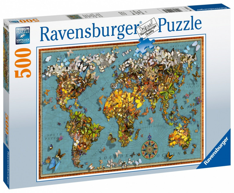 Ravensburger Puzzle 500 elementów Mapa Świata z motyli 4005556150434
