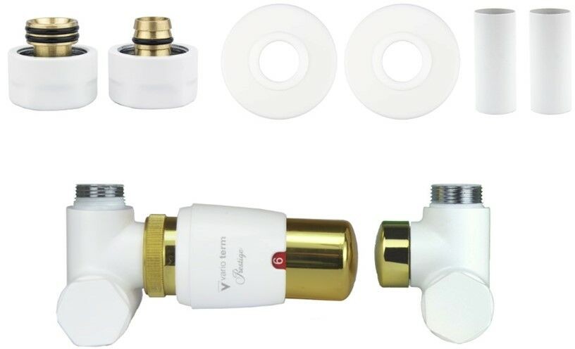 Varioterm Zawór termostatyczny do grzałki 50mm INTEGRA GLAMOUR All in One - pex 16 mm lewy biały mat ze złotym AIGS0225CFK/L(PEX)
