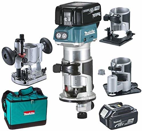 Makita Makita Frez + 2 akumulatory 18 V 5 Ah  8 mm (zestaw akcesoriów) + walizka Makpac DRT50RTJX3, niebieski, srebrny DRT50RTJX3