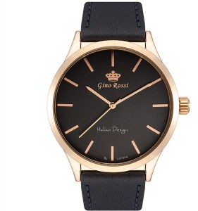 Gino Rossi LOVRIN ELEGANCKI zegarek MĘSKI SKÓRZANY CZARNY pasek 10856A-6F3
