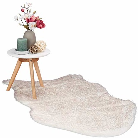Relaxdays dywan ze sztucznego futra, elegancki dywanik o wyglądzie jagnięcej skóry, imitacja futra, dywan do domu, biały/różowy