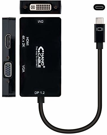 Nano Cable Nanocable 10.16.4301-BK  konwerter USB-C do VGA/DVI/HDMI, 3 w 1, czarny 10.16.4301-BK