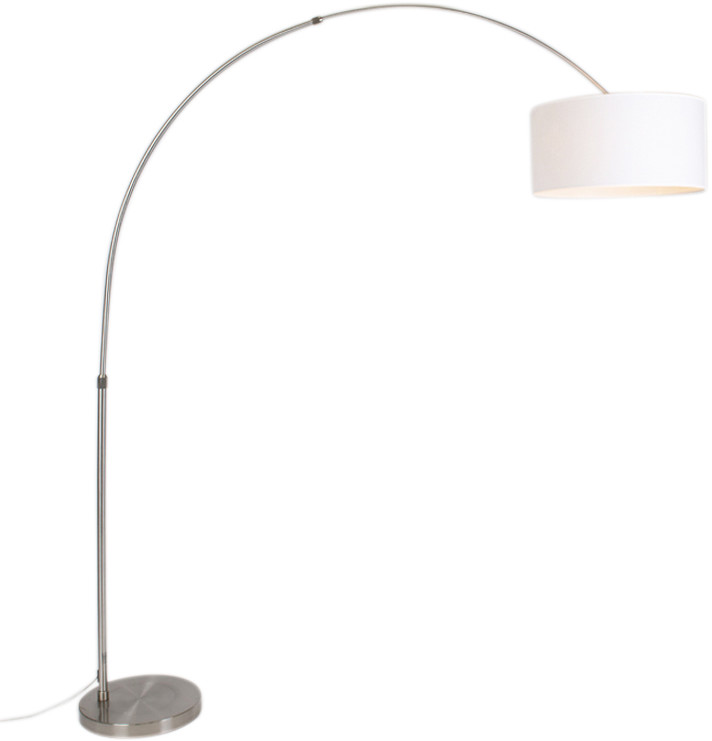 QAZQA Lampa podłogowa łuk stal klosz cylindryczny biały 50/50/25 - XXL
