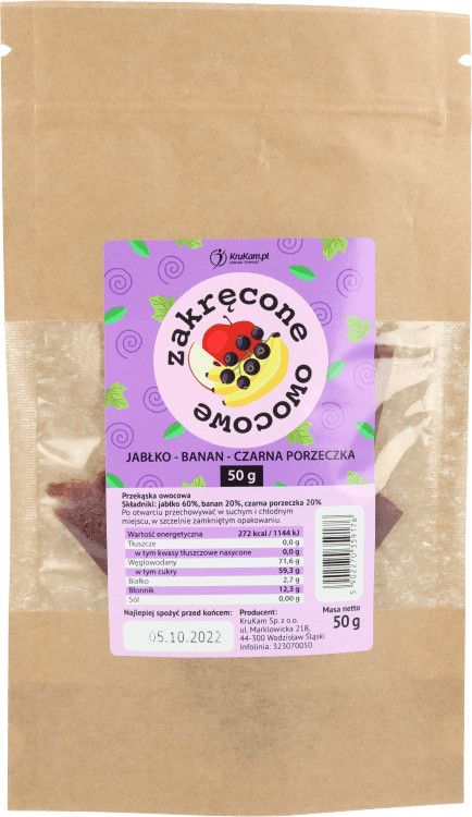 KruKam Zakręcone owocowe Jabłko-banan-czarna porzeczka 50g bez dodatku cukru