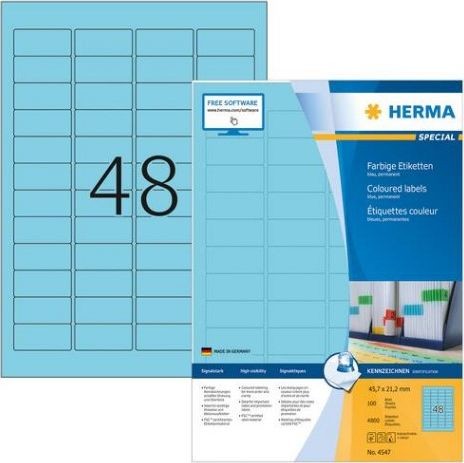 Herma Kolorowe etykiety A4 45,7 x 21,2 mm niebieski trwała przyczepność 4547 4547
