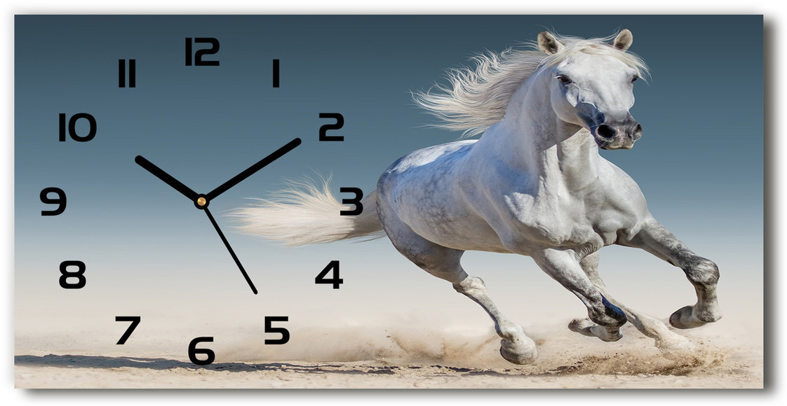 Zegar ścienny szklany Biały koń w galopie