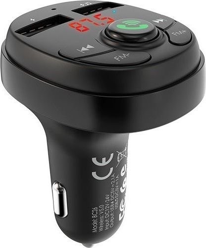 Transmiter FM Borofone Borofone transmiter FM z dwoma portami USB do ładowania czarny uniwersalny