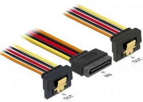 Delock Cable SATA 15 Pin Wtyk zasilania odbojem z zatrzaskiem > 2 X SATA gniazdo prądu 15 Pin 15 cm 60145