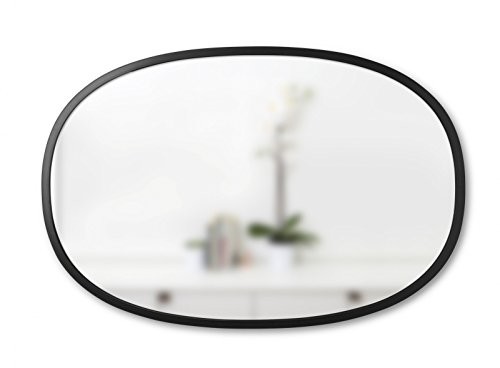 Umbra Hub lustro ścienne lustro  owalny do przedpokoju, łazienki, salonu i więcej, Glass/guma, czarna 1006044-040