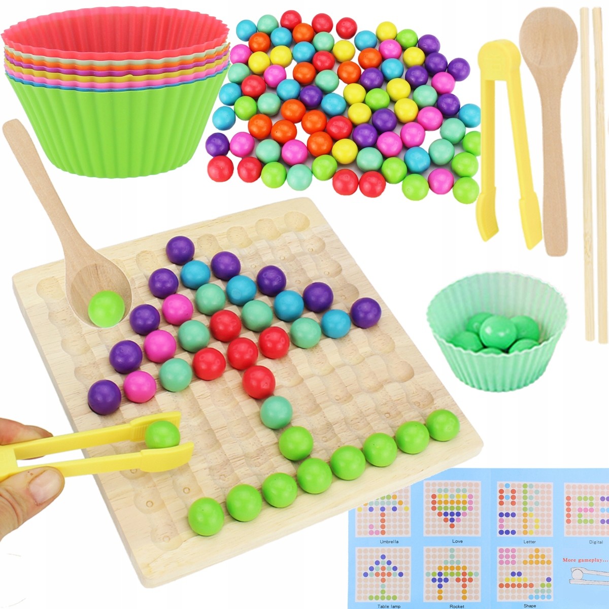 Układanka Gra Montessori Kulki Kolorowe Drewniane