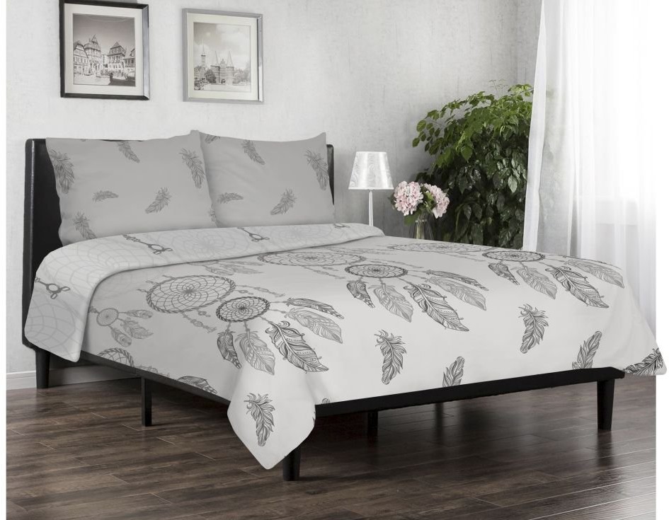 Matex Multitex Pościel flanelowa, pióra, szara, 160x200 cm, 2x 70x80 cm