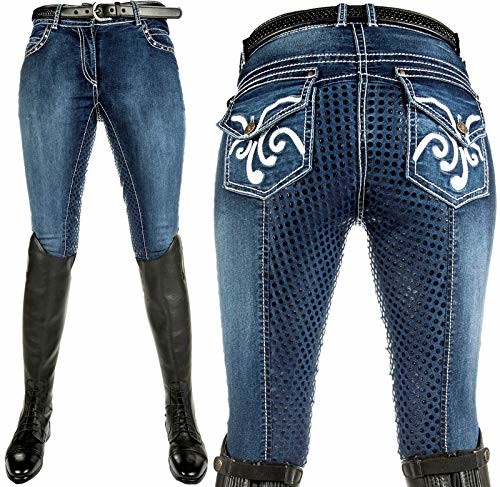 HKM HKM Bryczesy dla dorosłych -numer Pasada Denim silikon pełne obszycie 6100 jeansblau34 spodnie, 6100 jeans niebieski, 34 8210-6100-0510