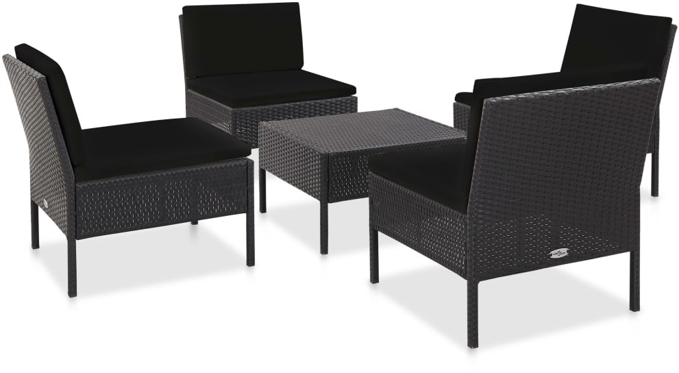 vidaXL 5-cz. zestaw wypoczynkowy do ogrodu, rattan PE, czarny
