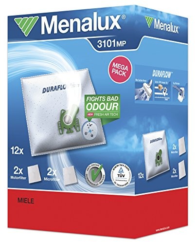 Menalux 3101 MP, Mega Pack, 12 worków na pył dur aflow syntetyk, 2 mikrofiltr, oryginalny markowy produkt 3101 MP