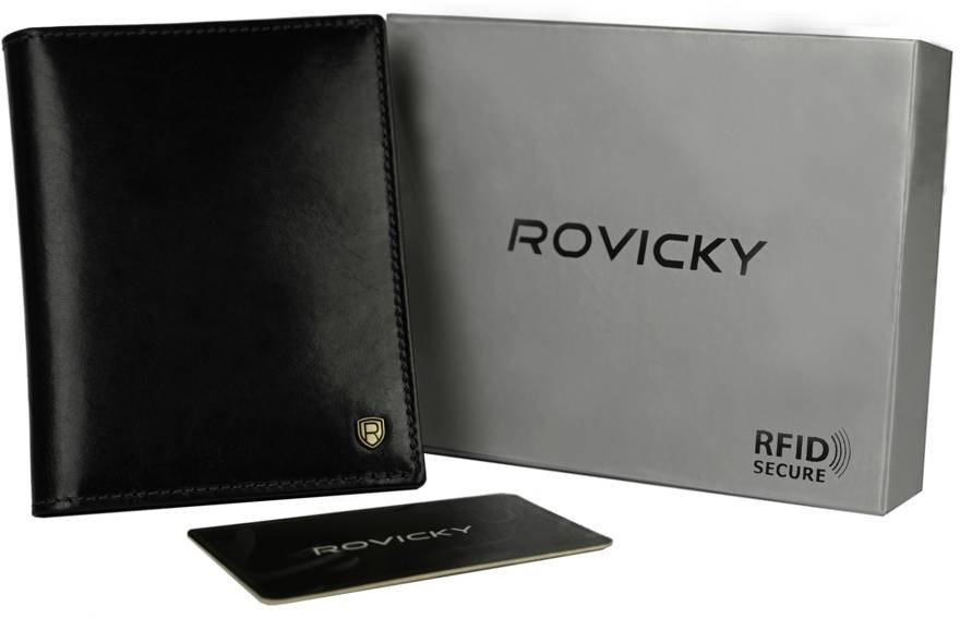 Rovicky Cienki, elegancki portfel męski ze skóry naturalnej, RFID