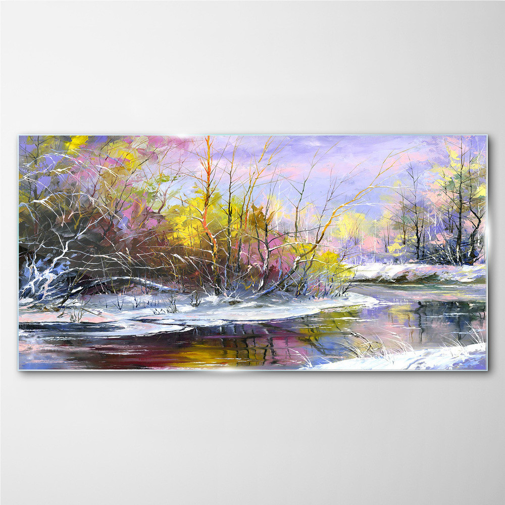 PL Coloray Obraz na Szkle zima drzewa rzeka przyroda 140x70cm
