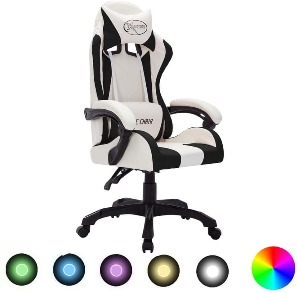 shumee Fotel dla gracza z RGB LED biało czarny sztuczna skóra
