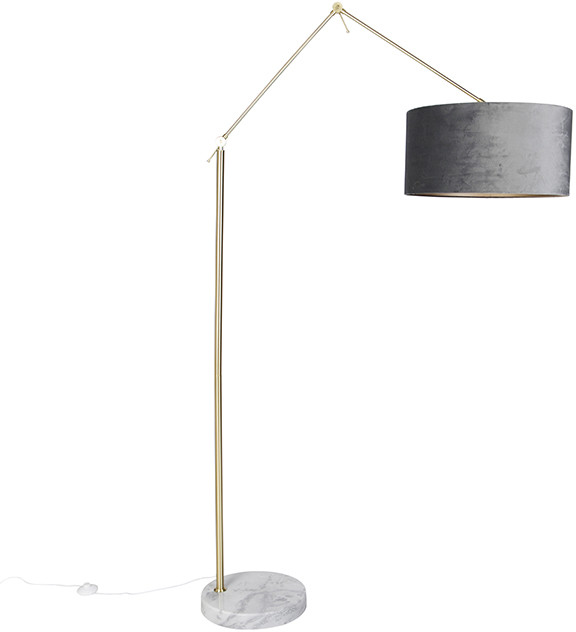 QAZQA Nowoczesna lampa podłogowa złoty aksamitny klosz szary 50 cm - Editor