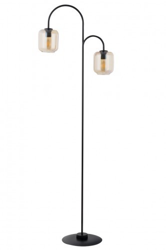Sigma czarna lampa stojąca w stylu loft SHINE 50255 podwójna lampa podłogowa bursztynowe klosze 50255