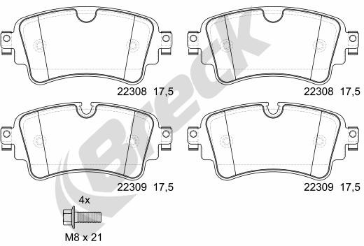 BRECK Zestaw klocków hamulcowych, hamulce tarczowe 22308 00 702 00 22308 00 702 00
