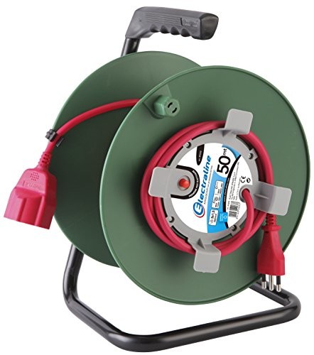 Electraline Elec traline 49233 bęben do kabli do ogrodu, długość: 50 m, przewód uniwersalny gniazdko elektryczne, przekrój 3 X 15 MM, czarny/niebieski