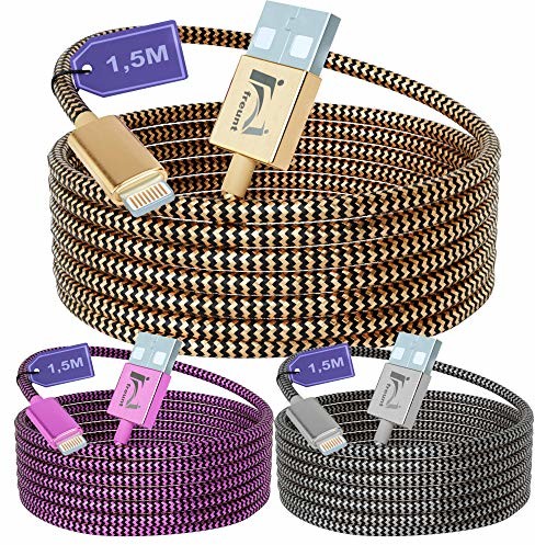 freunt 3 sztuki 1,5 m USB Lightning kabel do ładowania i kabel do transmisji danych do iPhone 12 iPhone 11 iPhone 10 iPhone 9 iPhone 8 iPhone 7 i iPhone 6 FREUNT-7824